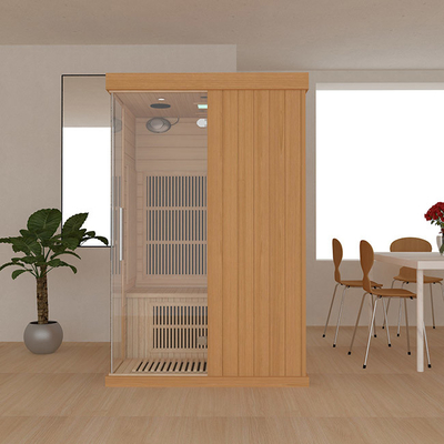 Sauna infrarouge lointain précoupé en bois de 2 personnes avec la porte transparente de verre trempé