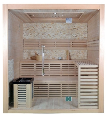 Salle de sauna à vapeur sèche en pruche canadienne en bois massif pour 4 personnes à l'intérieur
