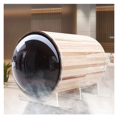 Vue panoramique bois massif fût à vapeur en extérieur sauna chauffe rapidement
