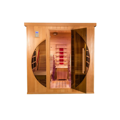 Smatmak 1350W Sauna infrarouge LED Sauna à couleur bois avec verre trempé transparent
