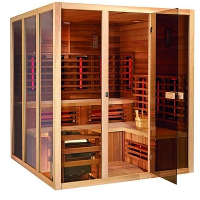 Bain de vapeur infrarouge en bois 6KW de sauna de station thermale de cigûe solide pour la personne 5