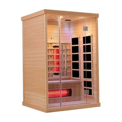 sauna infrarouge de personne en bois solide 2 de la cigûe 1750W pour la maison d'intérieur