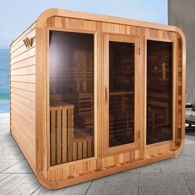 Pièce rouge de Cedar Wooden Outdoor Cube Sauna de 8 personnes avec le fourneau électrique