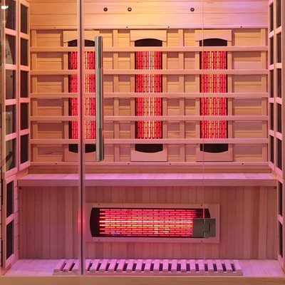 Sauna infrarouge lointain de personne en bois de la cigûe 3 avec la lumière colorée 2100 watts