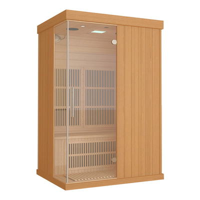 Sauna infrarouge lointain précoupé en bois de 2 personnes avec la porte transparente de verre trempé