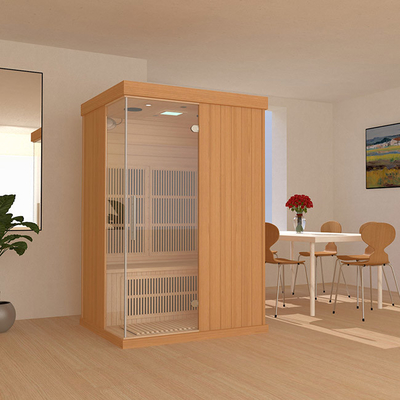Sauna infrarouge lointain précoupé en bois de 2 personnes avec la porte transparente de verre trempé