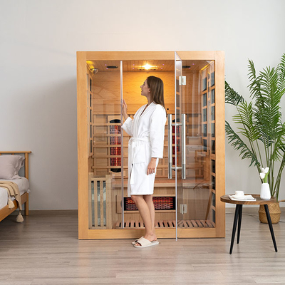Sauna infrarouge à vapeur en bois compatible Bluetooth pour 3 personnes pour la maison