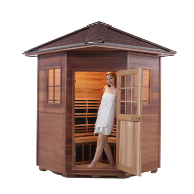 Sauna d'extérieur en bois de cèdre rouge à panneau de carbone traditionnel