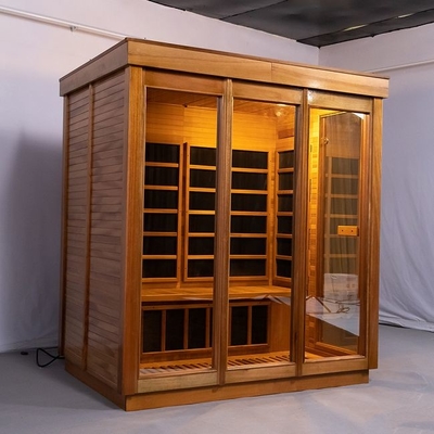 Pièce infrarouge lointaine en bois solide d'intérieur de sauna de carbone de 4 personnes avec la porte en verre