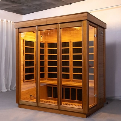 Pièce infrarouge lointaine en bois solide d'intérieur de sauna de carbone de 4 personnes avec la porte en verre