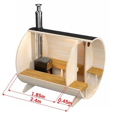 Pièce extérieure en bois de sauna de baril de vapeur traditionnelle avec le fourneau mis le feu en bois