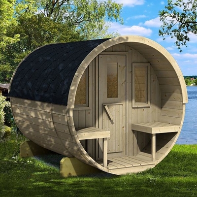 Sauna en bois extérieur finlandais de luxe et de confort de baril avec l'appareil de chauffage de fourneau