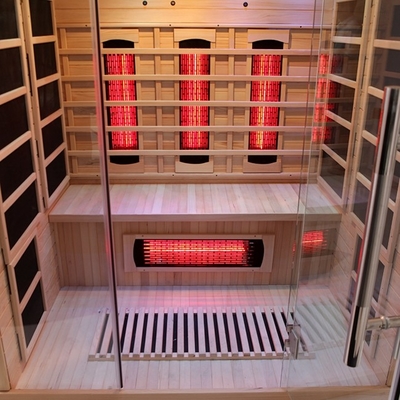 Sauna à couleur bois de luxe avec panneau de commande et éclairage LED