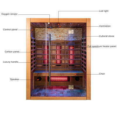 sauna infrarouge lointain sec en bois solide d'intérieur de sauna de la cigûe 2100W de personne infrarouge du cèdre rouge 3