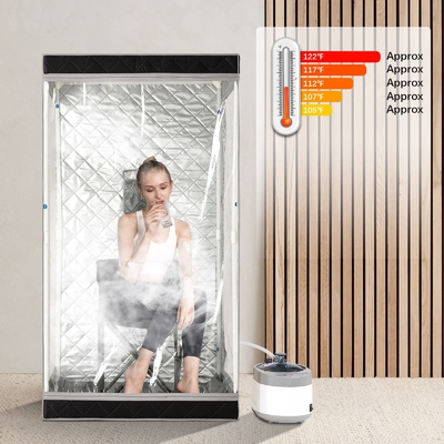 Vue complète Sauna à vapeur portable en tissu imperméable noir avec une capacité d'eau de 4 litres