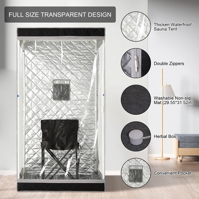 Vue complète Sauna à vapeur portable en tissu imperméable noir avec une capacité d'eau de 4 litres