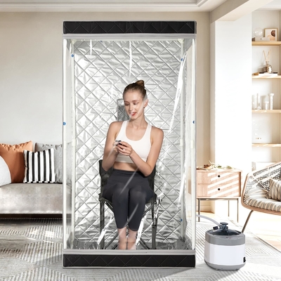 Vue complète Sauna à vapeur portable en tissu imperméable noir avec une capacité d'eau de 4 litres