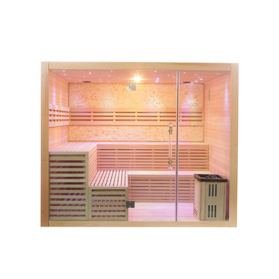 Salle de sauna traditionnelle à cuisinière à vapeur Premium Hemlock Cabine de sauna à vapeur intérieure sèche