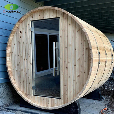 Sauna extérieur pour 5 personnes, chauffage au cèdre canadien, sauna à fût en bois avec porche.