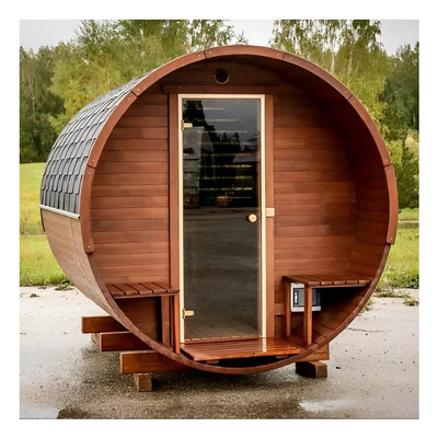 Sauna à vapeur en bois extérieur en cèdre canadien rouge avec chauffage au poêle
