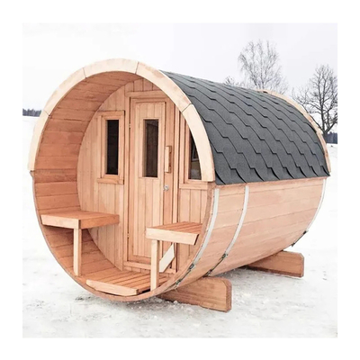 Sauna extérieur à gros tonneaux en bois panoramique 4-8 Sauna à vapeur traditionnelle à baril à bois