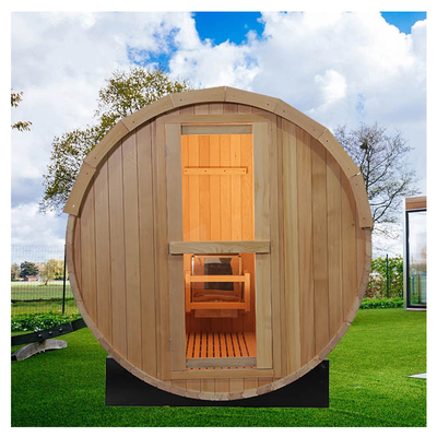 Sauna extérieur à gros tonneaux en bois panoramique 4-8 Sauna à vapeur traditionnelle à baril à bois