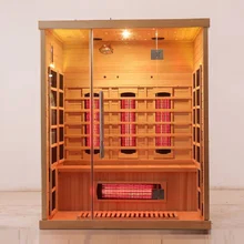 Sauna à couleur bois de luxe avec panneau de commande et éclairage LED