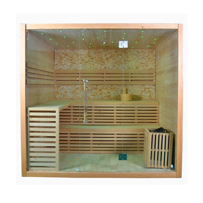 Salle de sauna rectangulaire en bois avec système de sécurité en verre trempé 0-60 minutes