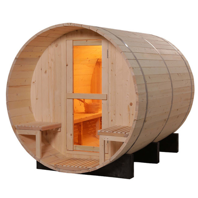 Sauna à baril pour 6 personnes avec chauffage au poêle de 6 kW 8 mm Porte en verre trempé Couleur bois 15-99 MIN Timer
