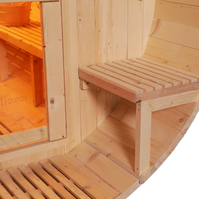 Sauna à baril pour 6 personnes avec chauffage au poêle de 6 kW 8 mm Porte en verre trempé Couleur bois 15-99 MIN Timer