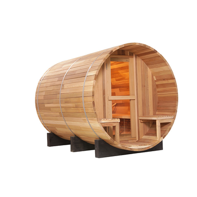 Sauna à fût en bois de cèdre rouge canadien Sauna à fût en bois avec chauffage de 6 kW Porte en verre trempé de 8 mm