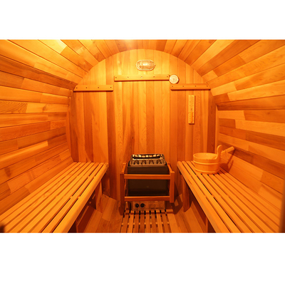 Sauna à fût en bois de cèdre rouge canadien Sauna à fût en bois avec chauffage de 6 kW Porte en verre trempé de 8 mm