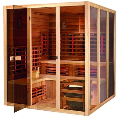 Bain de vapeur infrarouge en bois 6KW de sauna de station thermale de cigûe solide pour la personne 5